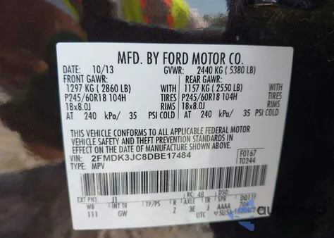 2013 Ford Edge Sel z USA, uszkodzony, nr VIN 2FMDK3JC8DBE17484